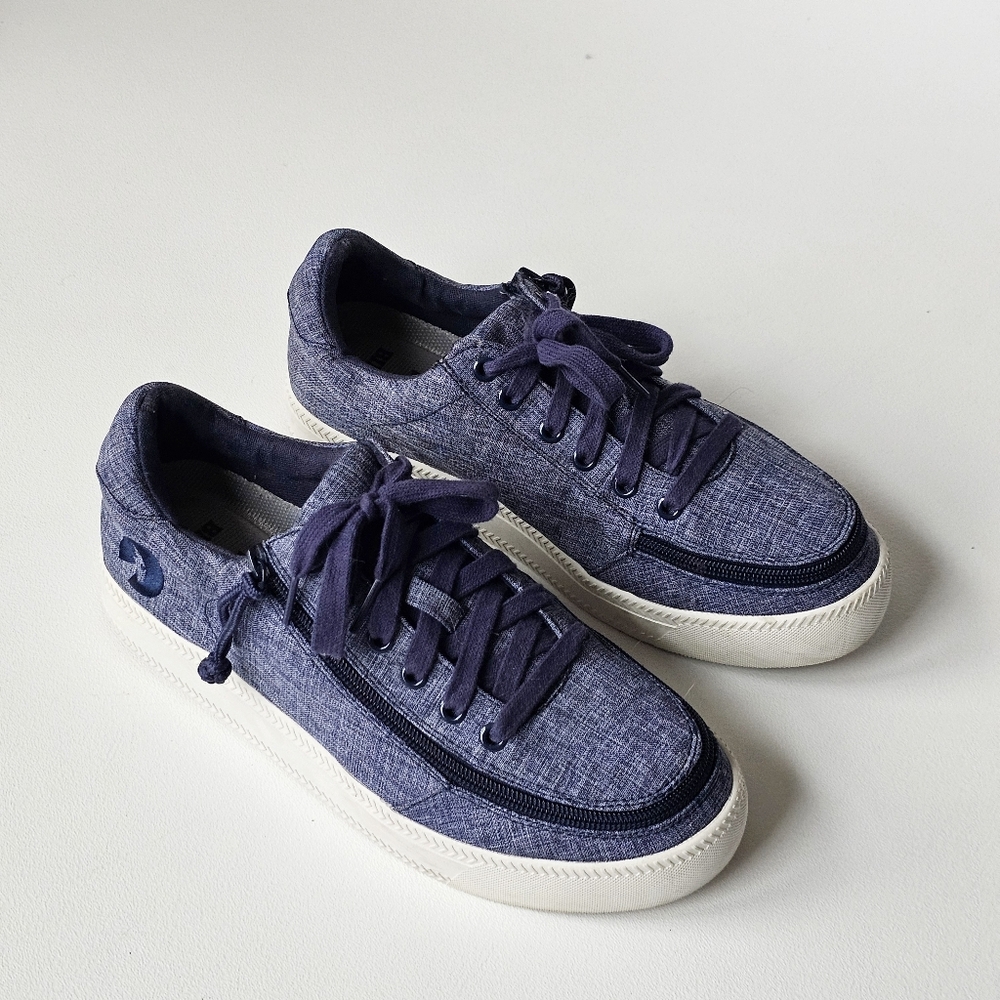 Billy Footwear Classic Lace Low Zipper Sneaker Mens 8M Navy Canvas Adaptive Shoe